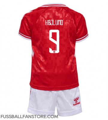 Dänemark Rasmus Hojlund #9 Replik Heimtrikot Kinder EM 2024 Kurzarm (+ Kurze Hosen)
